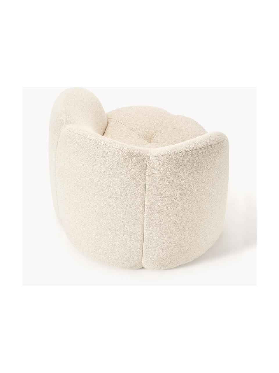 Bouclé loungefauteuil Fleur, Bekleding: bouclé (100% polyester) M, Frame: massief eucalyptushout Di, Crèmewit, B 105 x D 95 cm