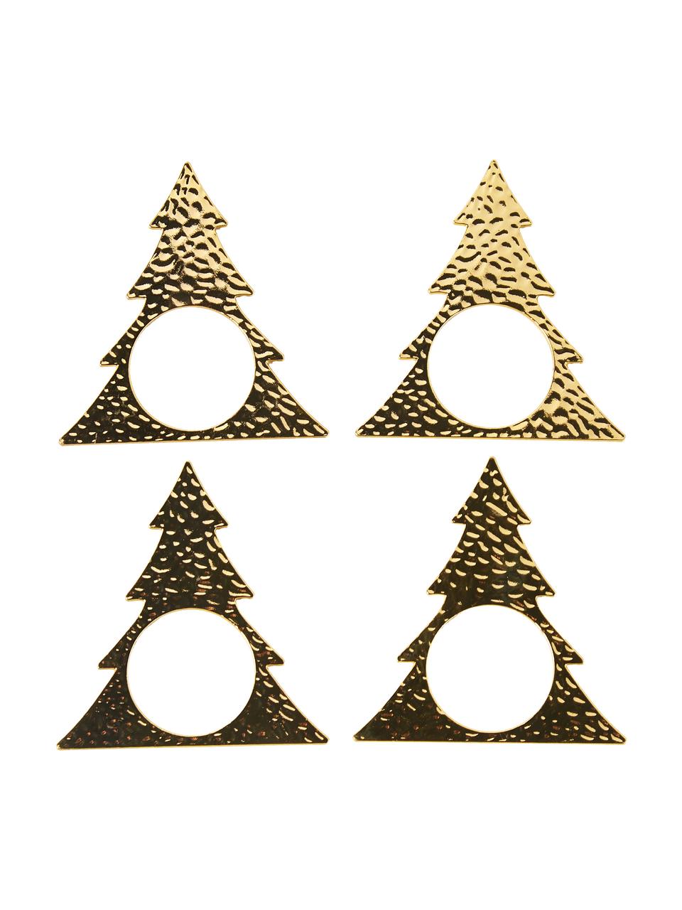 Serviettenringe Holiday in Tannenbaum-Form, 4 Stück, Metall, beschichtet, Goldfarben, Ø 4 cm