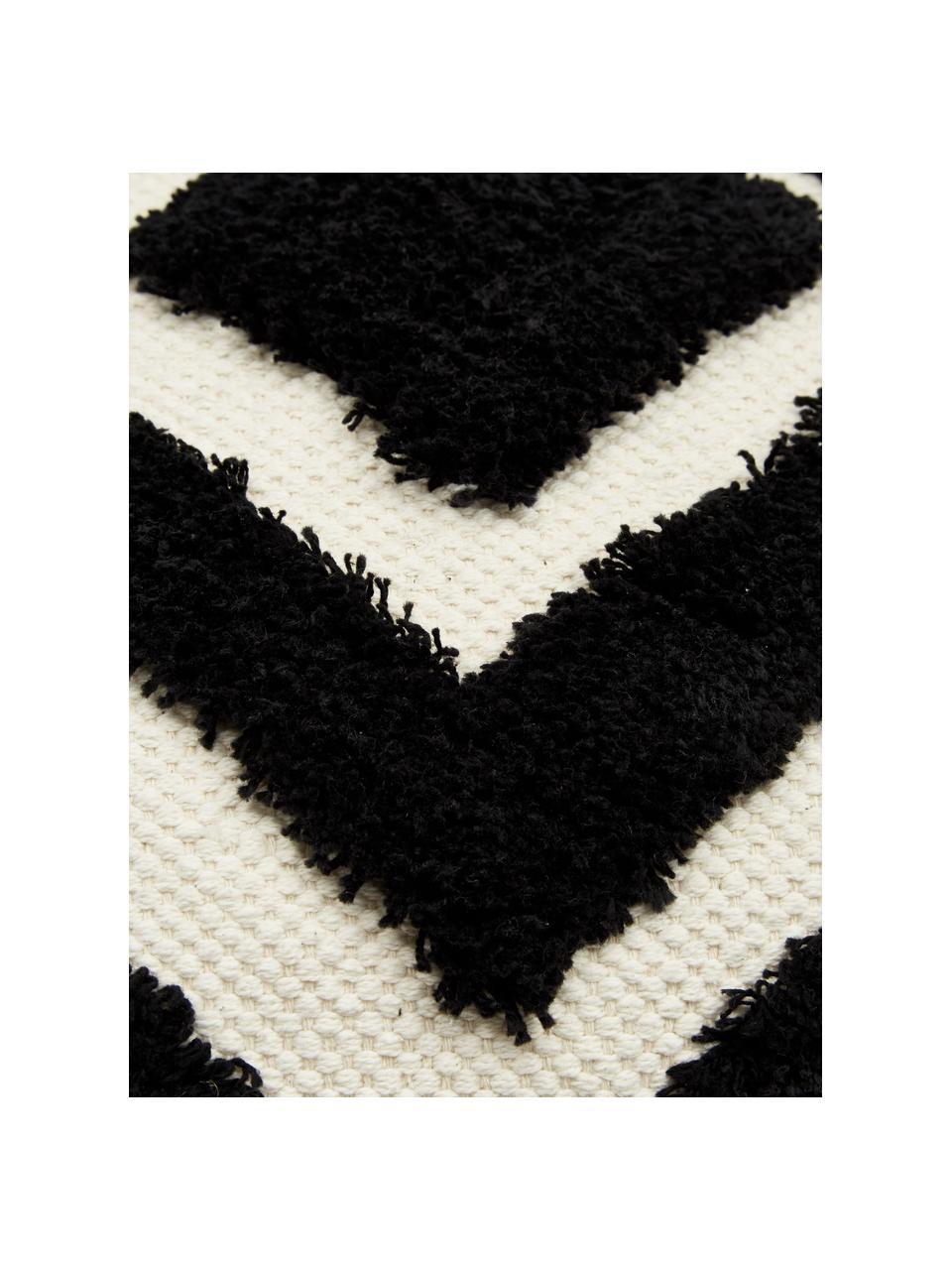 Federa arredo color nero/bianco crema con motivo in rilievo Karina, 100% cotone, Bianco crema, nero, Larg. 45 x Lung. 45 cm