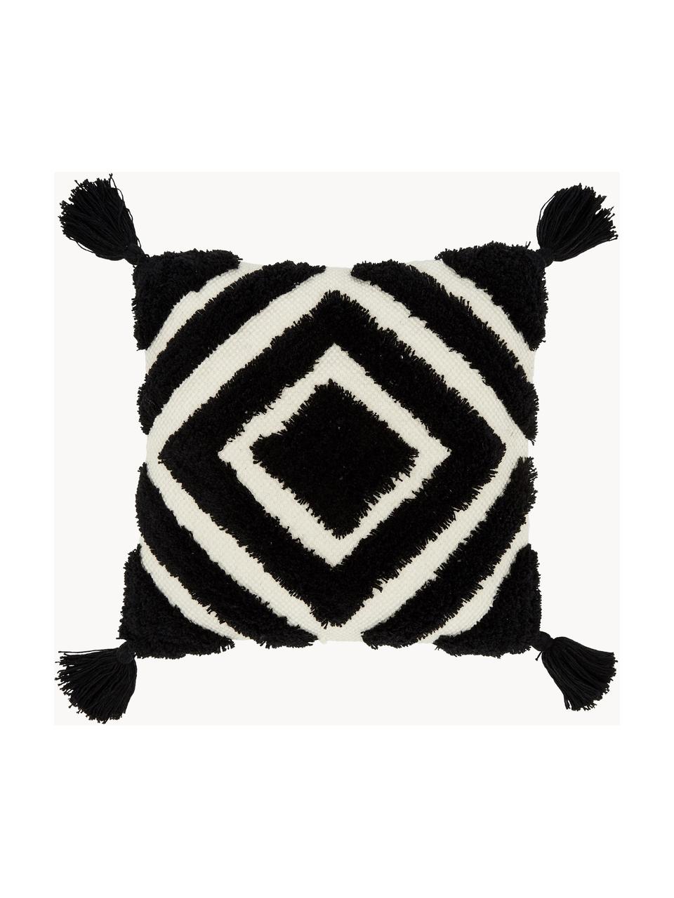 Housse de coussin 45x45 noire Karina, 100 % coton, Blanc, beige, noir, larg. 45 x long. 45 cm