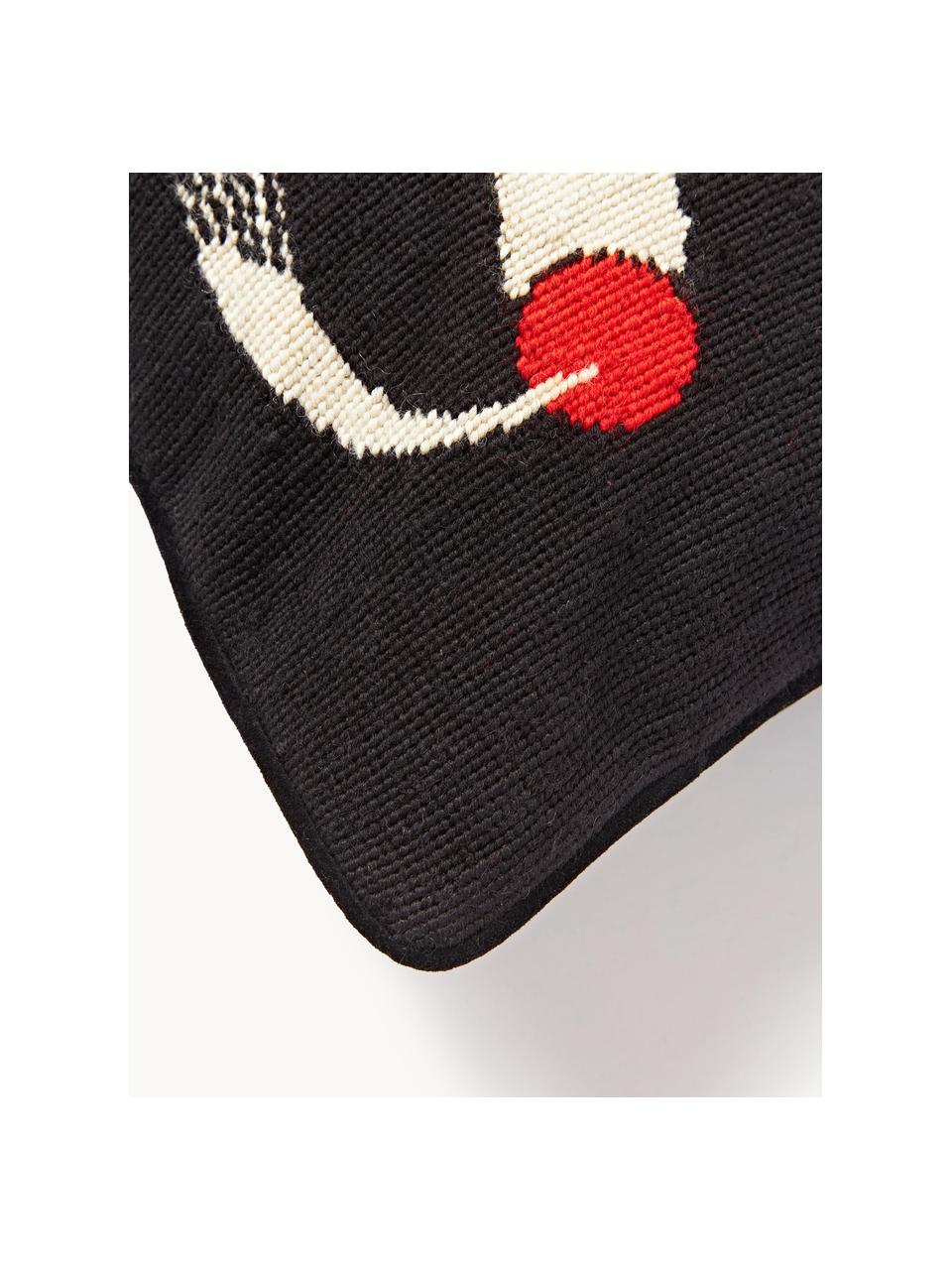 Coussin décoratif en laine Lips Smolder, Noir, rouge, larg. 45 x long. 45 cm