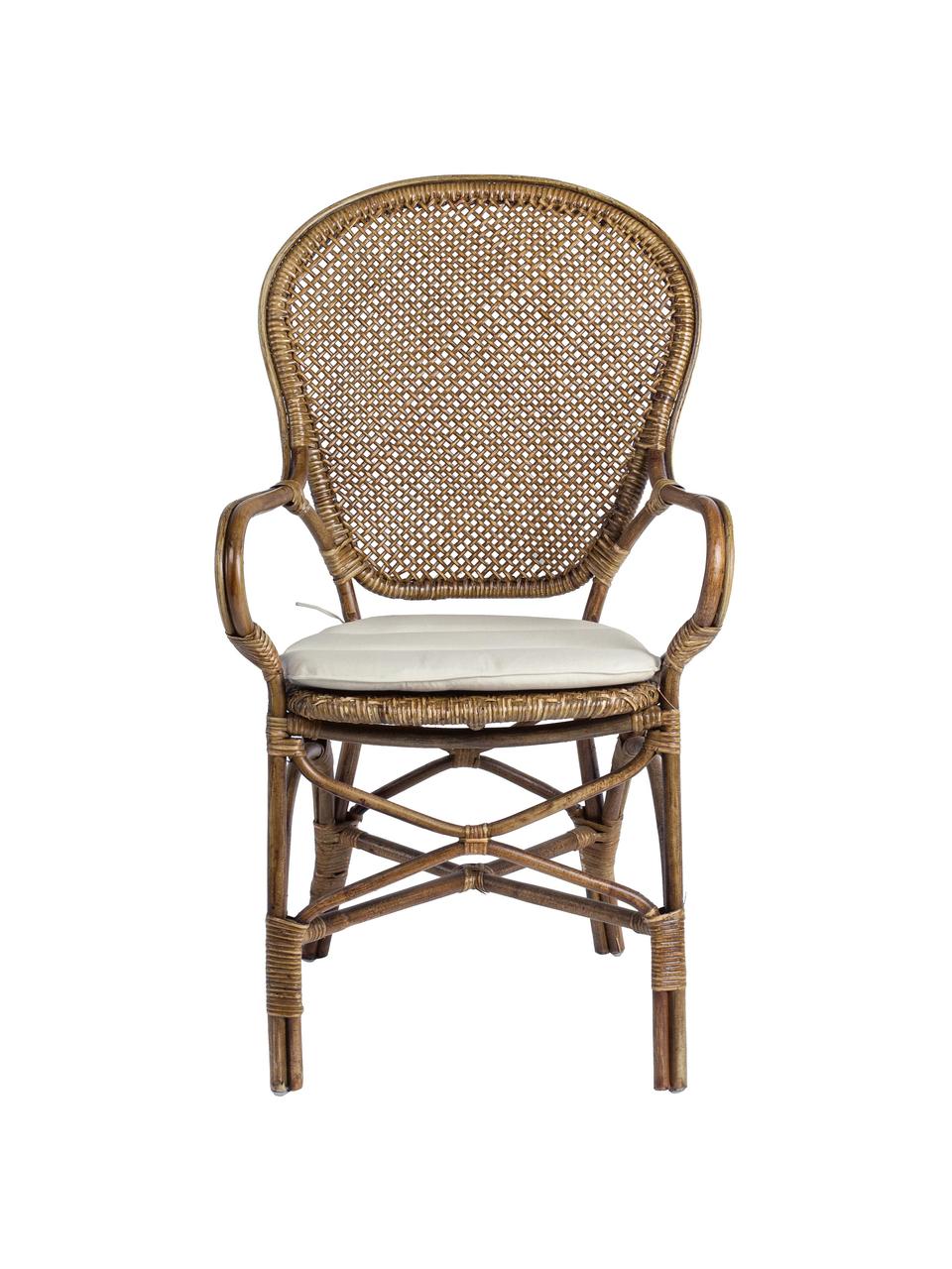 Krzesło z podłokietnikami Miel, Stelaż: rattan lakierowany, Tapicerka: bawełna, Rattan, S 55 x W 96 cm