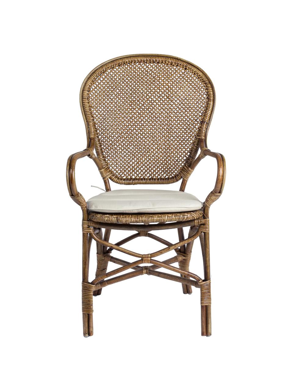 Sedia con braccioli Miel, Struttura: legno di rattan laccato, Seduta: cotone, Rattan, Larg. 55 x Alt. 96 cm