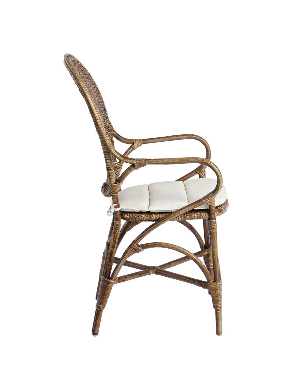 Krzesło z podłokietnikami Miel, Stelaż: rattan lakierowany, Tapicerka: bawełna, Rattan, S 55 x W 96 cm