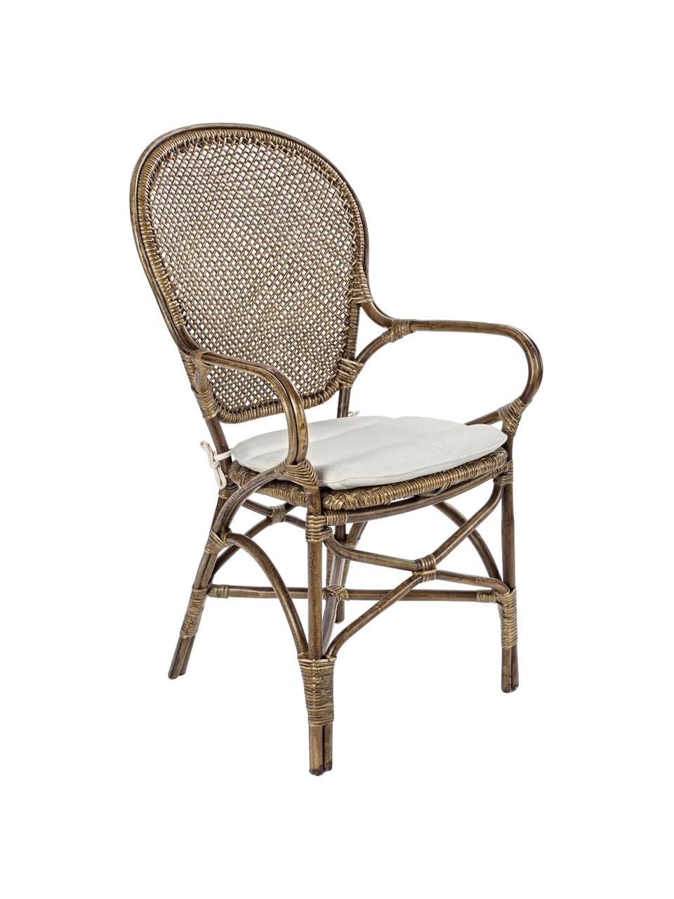 Sedia con braccioli Miel, Struttura: legno di rattan laccato, Seduta: cotone, Rattan, Larg. 55 x Alt. 96 cm