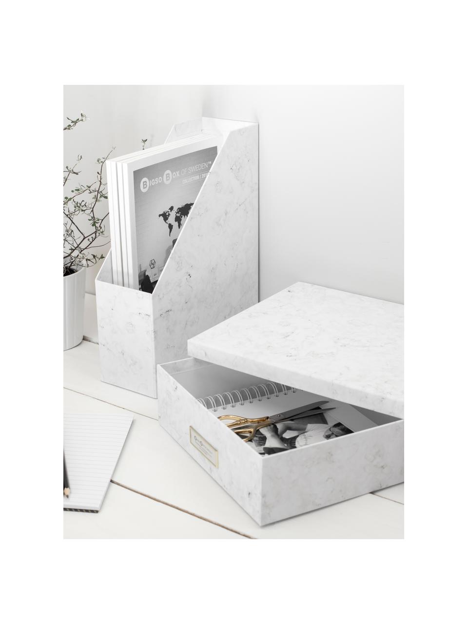 Aufbewahrungsbox Oskar, Box: fester, laminierter Karto, Weiß, marmoriert, B 26 x H 9 cm