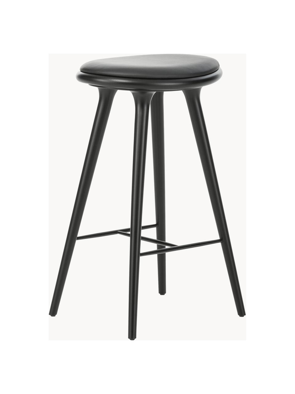 Stołek barowy High Stool, Nogi: drewno bukowe bejcowane, Drewno bukowe, czarna skóra, S 45 x W 69 cm