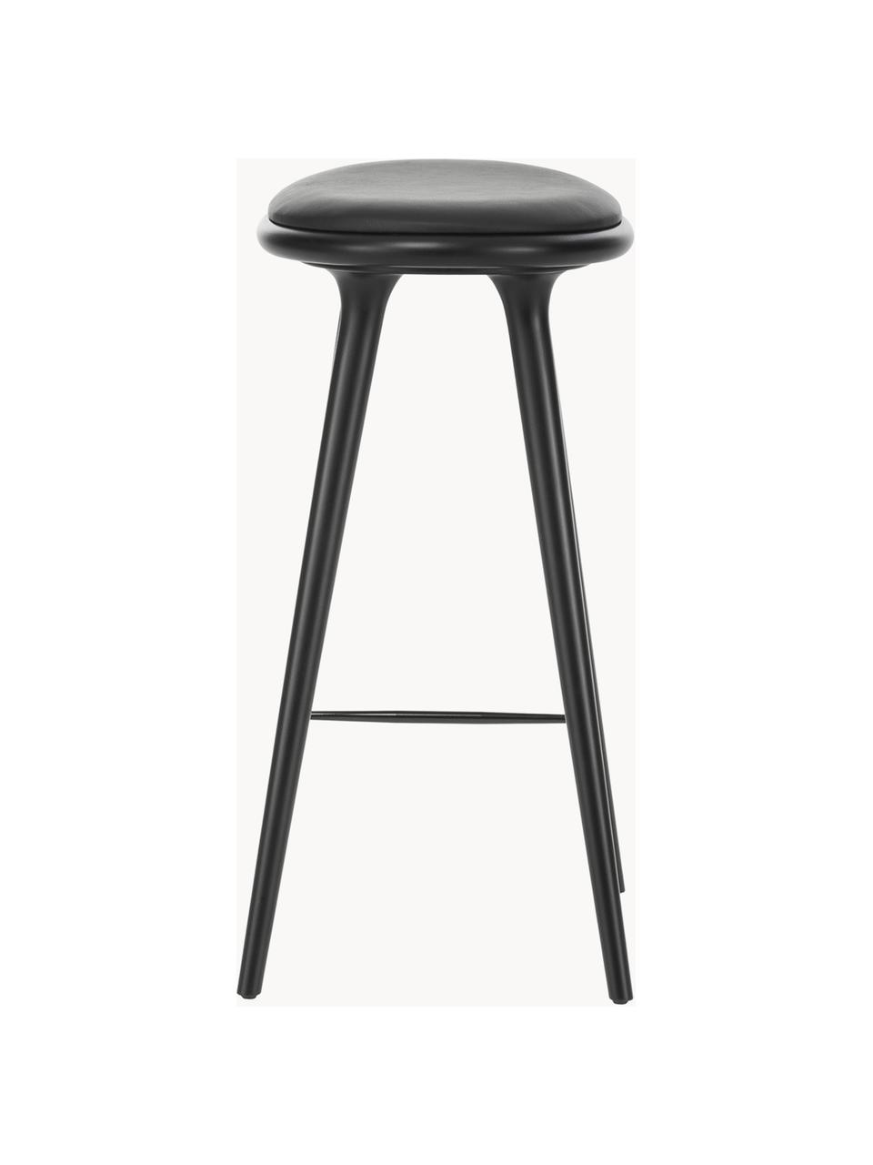 Stołek barowy High Stool, Nogi: drewno bukowe bejcowane, Drewno bukowe, czarna skóra, S 45 x W 69 cm