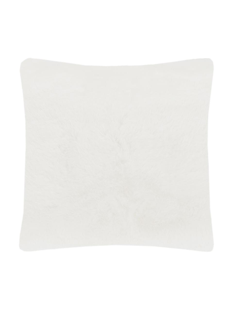 Flauschige Kunstfell-Kissenhülle Mette in Creme, glatt, Vorderseite: 100% Polyester, Rückseite: 100% Polyester, Creme, 45 x 45 cm