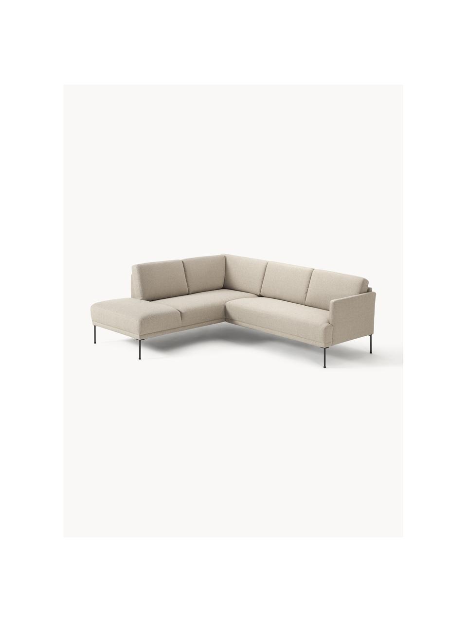 Sofa narożna Fluente, Tapicerka: 100% poliester Dzięki tka, Stelaż: lite drewno sosnowe, Nogi: metal malowany proszkowo , Beżowa tkanina, S 221 x G 200 cm, prawostronna