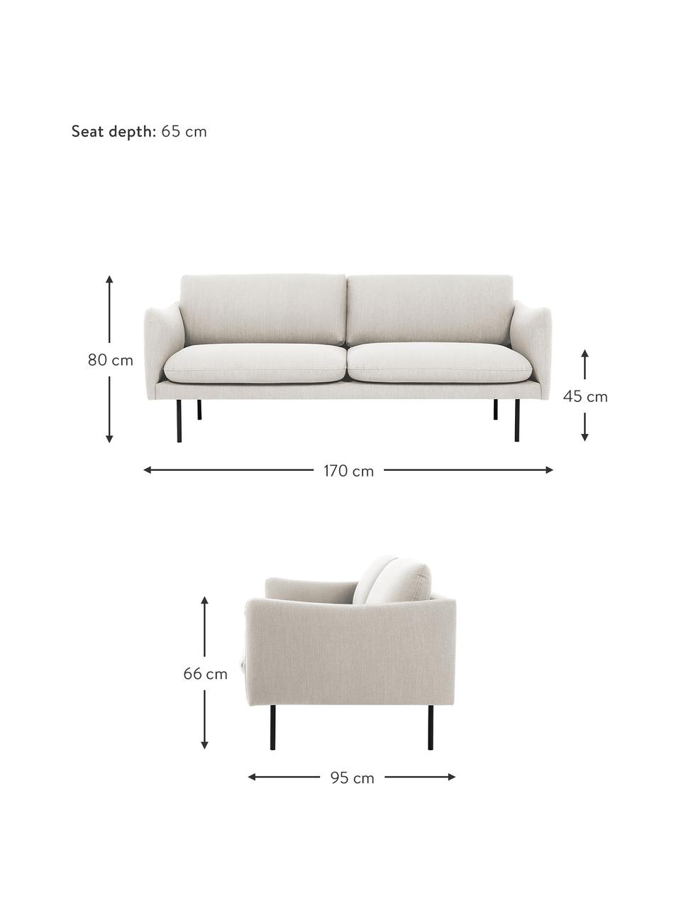 Sofa Moby (2-Sitzer) in Beige mit Metall-Füssen, Bezug: Polyester Der hochwertige, Gestell: Massives Kiefernholz, FSC, Webstoff Beige, B 170 x T 95 cm
