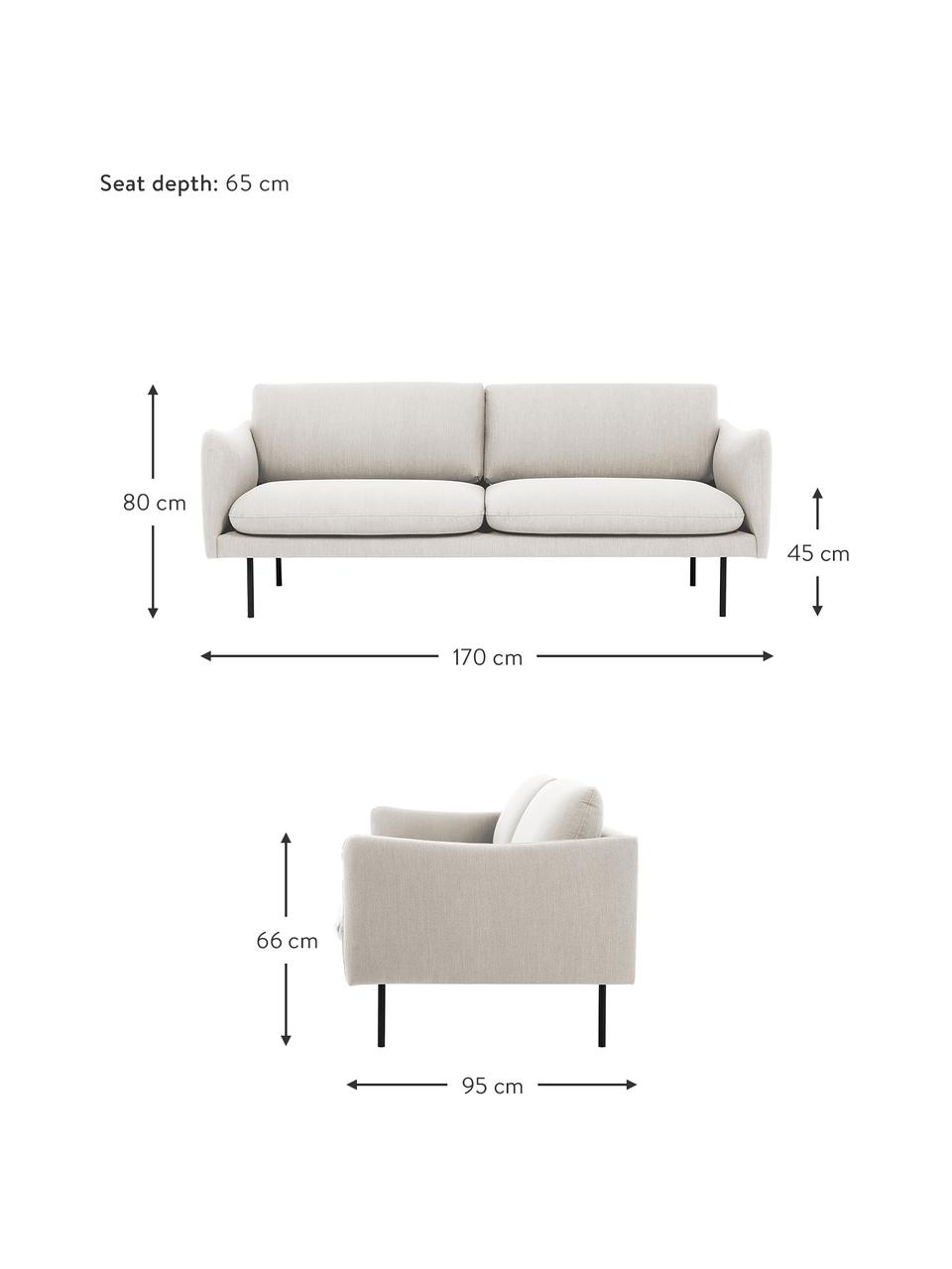 Sofa z metalowymi nogami Moby (2-osobowa), Tapicerka: poliester Dzięki tkaninie, Tapicerka: pianka na zawieszeniu spr, Stelaż: lite drewno sosnowe z cer, Nogi: metal malowany proszkowo, Beżowa tkanina, S 170 x G 95 cm