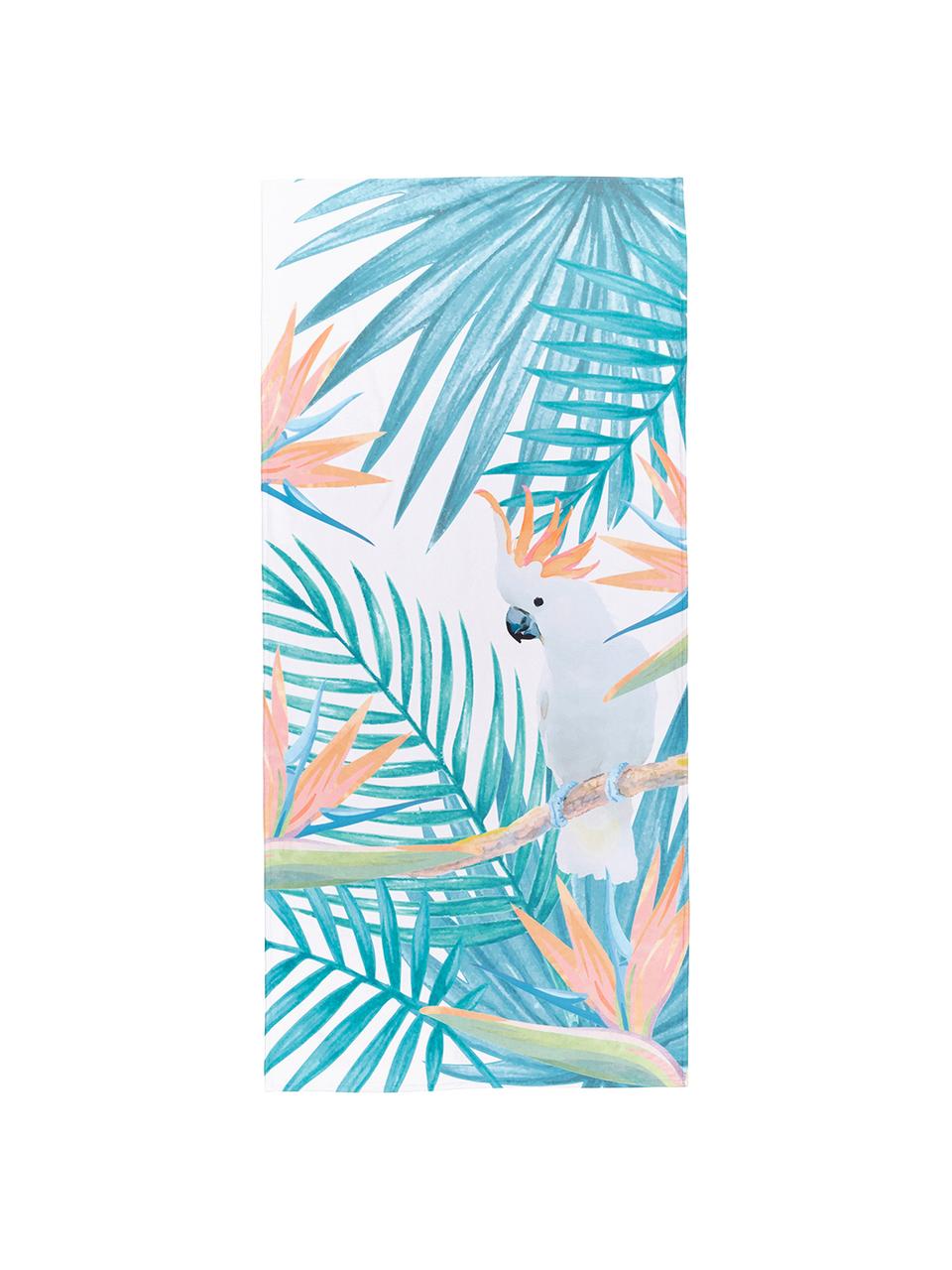 Telo mare leggero con stampa tropicale Tropic, 55% poliestere, 45% cotone, qualità molto leggera 340 g/m², Beige, verde, arancione, Larg. 70 x Lung. 150 cm