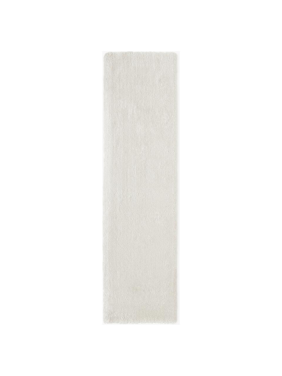 Alfombra corredor de pelo largo Leighton, Parte superior: microfibra (100% poliéste, Reverso: 55% poliéster, 45% algodó, Blanco Off White, An 80 x L 200  cm
