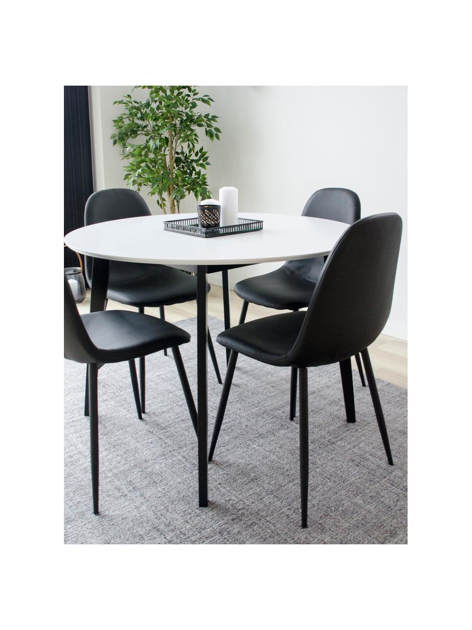 Ronde eettafel Vojens, Tafelblad: MDF, Poten: rubberhout, Wit, zwart, Ø 105 x H 75 cm