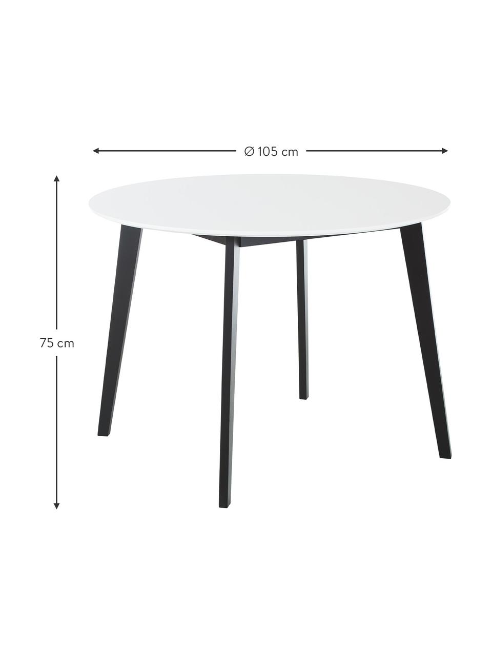 Ronde eettafel Vojens, Tafelblad: MDF, Poten: rubberhout, Wit, zwart, Ø 105 x H 75 cm