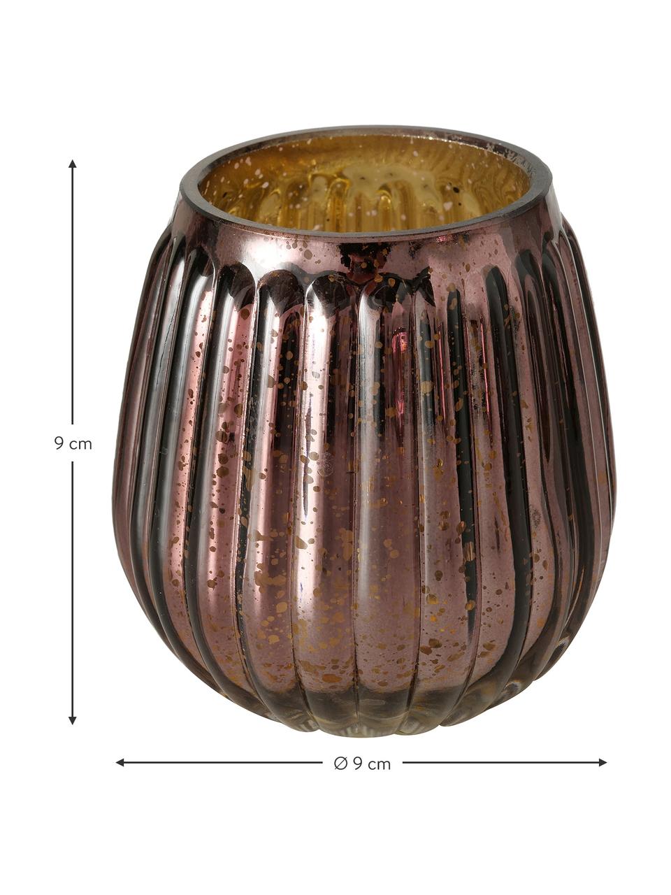 Waxinelichthouderset Alisa, 3-delig, Glas, Rozetinten, Alle B 9 x H 9 cm