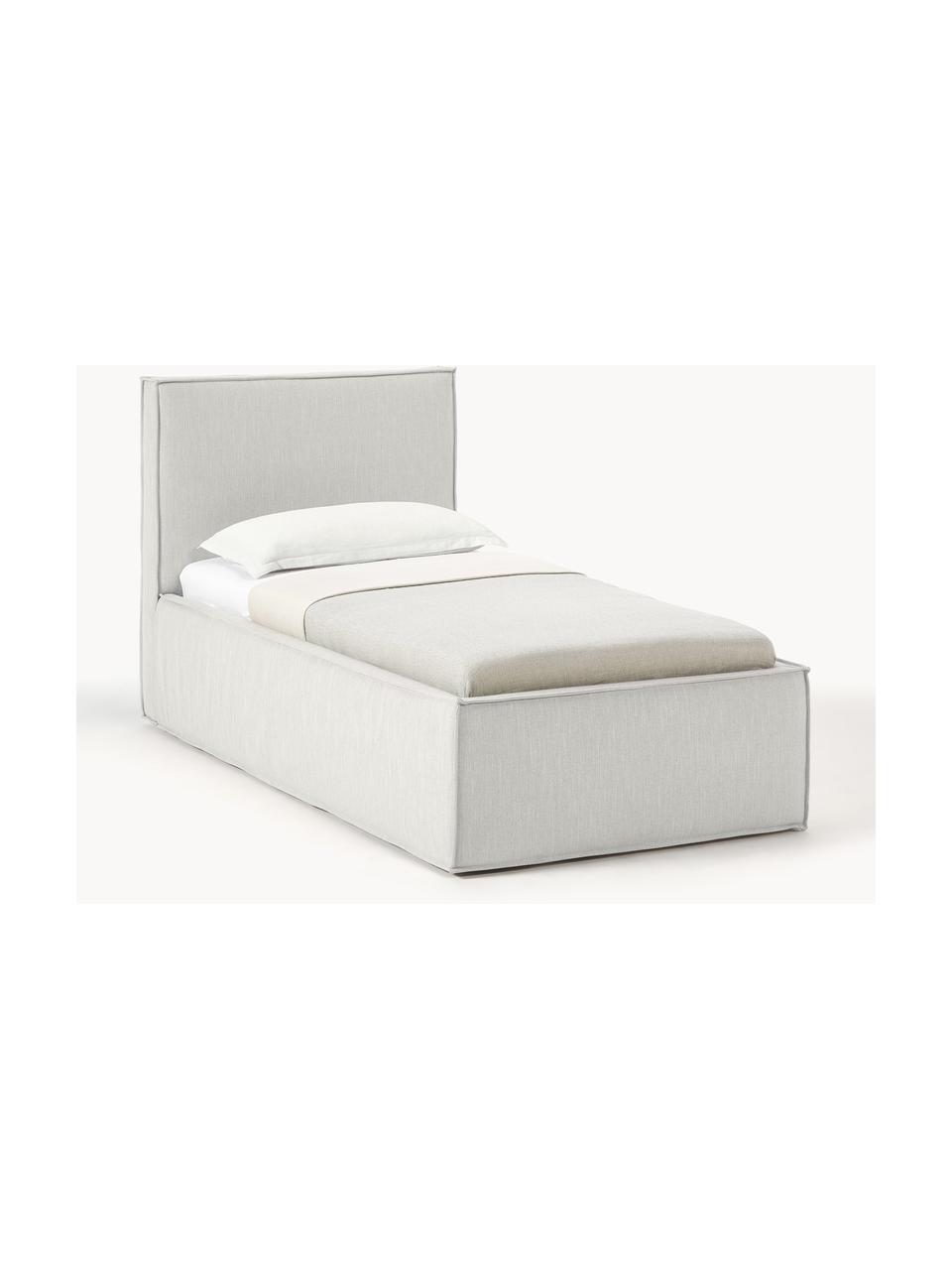 Cama individual Dream, con espacio de almacenamiento, Tapizado: poliéster (borreguillo) A, Estructura: madera de pino maciza y m, Tejido greige, An 90 x L 200 cm