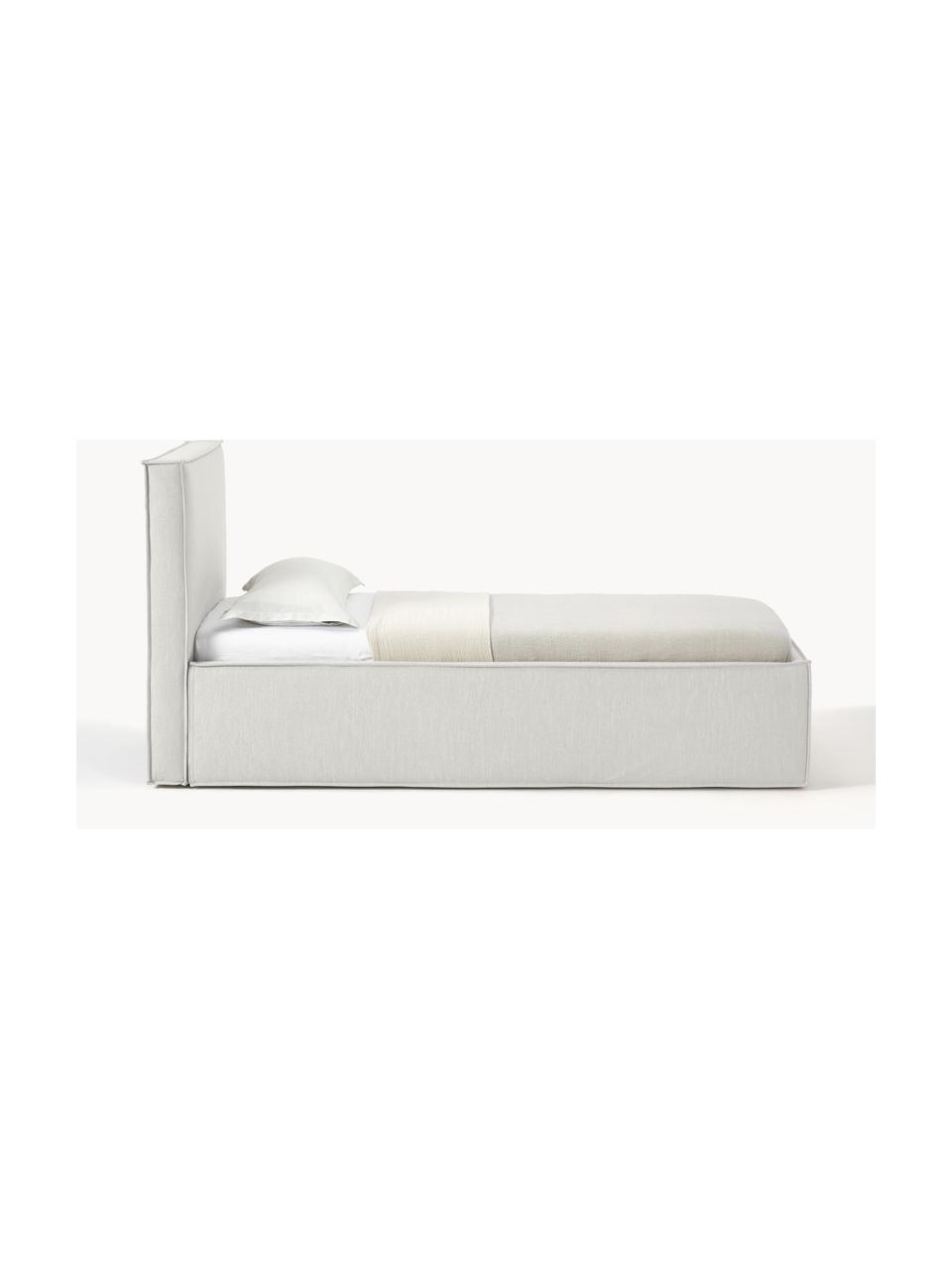 Einzelbett Dream mit Stauraum, Bezug: Polyester (Strukturstoff), Korpus: Massives Kiefernholz, Pla, Webstoff Greige, B 90 x L 200 cm