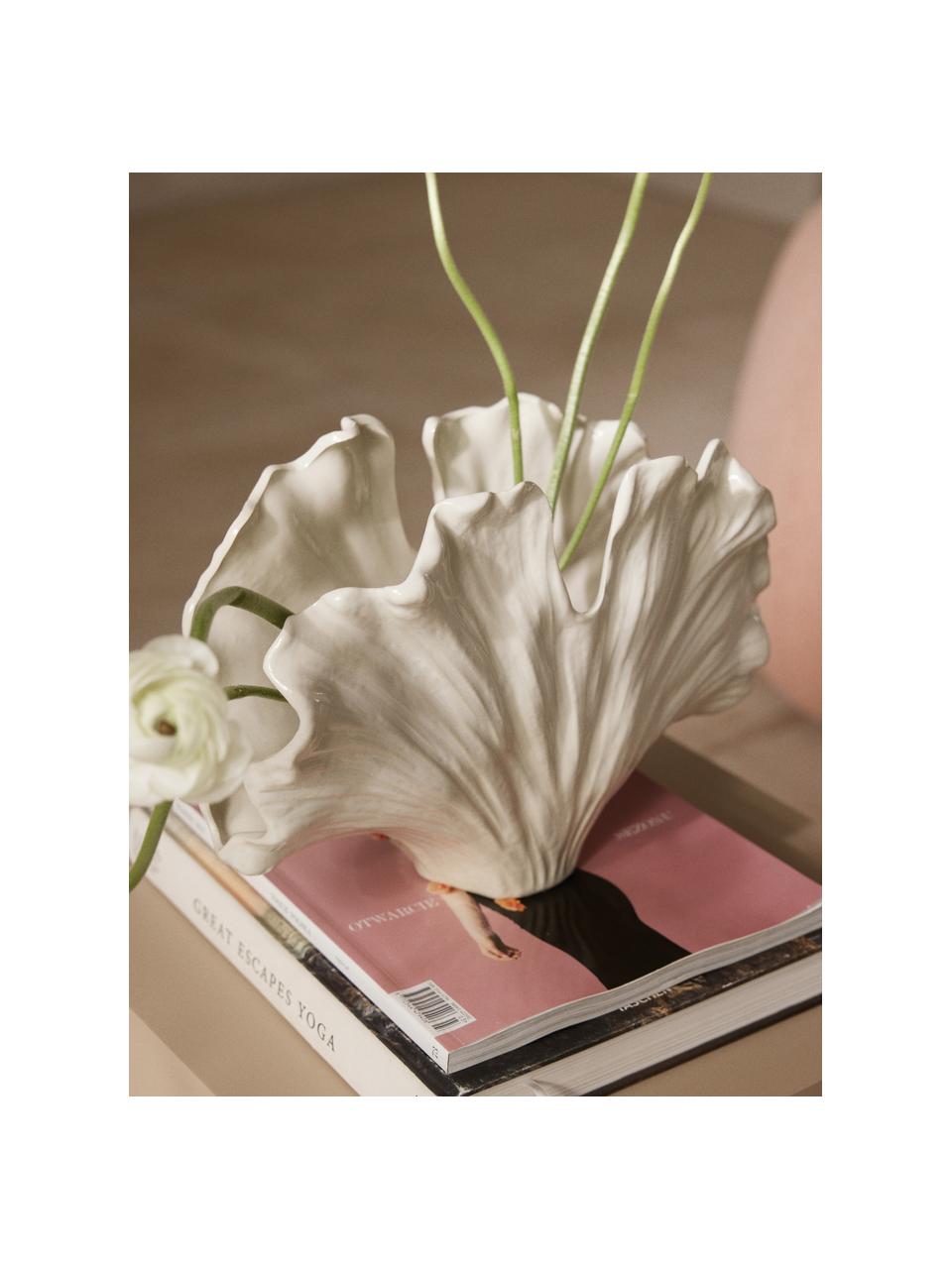 Vase en forme de coquillage Gingko, haut. 24 cm, Grès, Blanc cassé, Ø 32 x haut. 24 cm