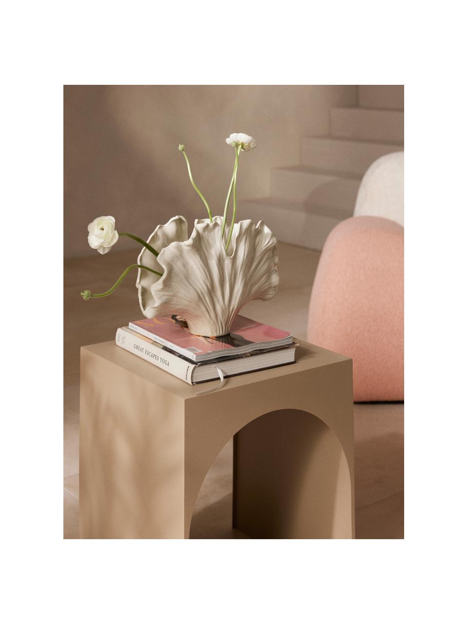 Váza ve tvaru mušle Gingko, V 24 cm, Kamenina, Tlumeně bílá, Š 32 cm, V 24 cm