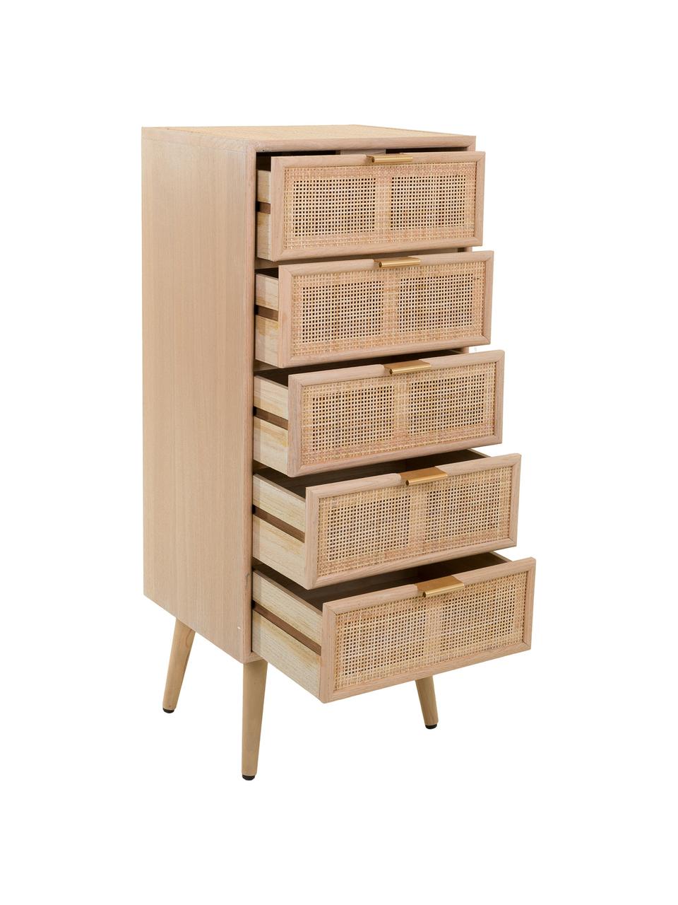 Ladekast Cayetana van hout, Frame: gefineerd MDF, Handvatten: metaal, Poten: gelakt bamboehout, Bruin, hout, B 42 cm x H 101 cm