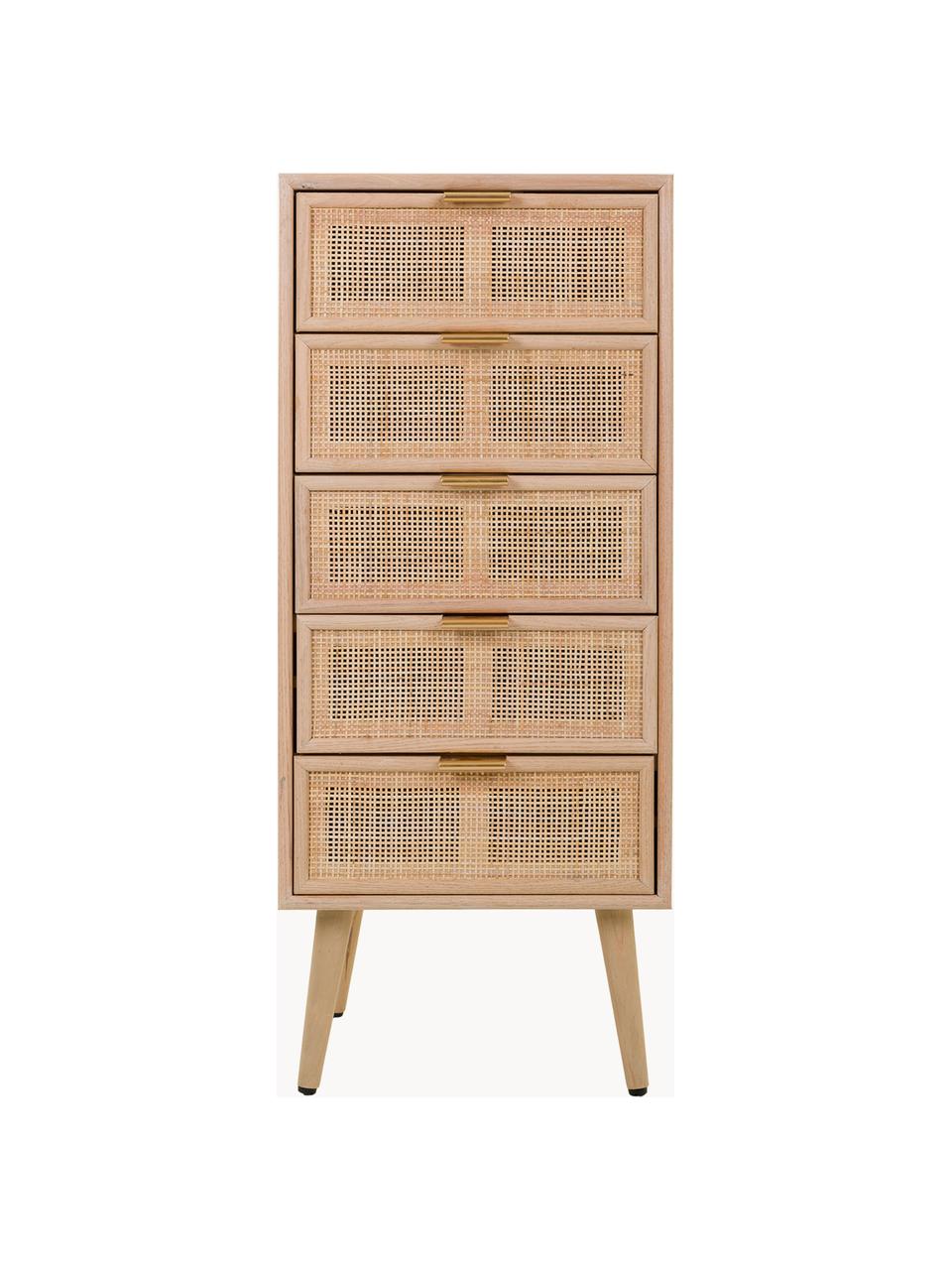 Ladekast Cayetana van hout, Frame: gefineerd MDF, Handvatten: metaal, Poten: gelakt bamboehout, Bruin, hout, B 42 cm x H 101 cm