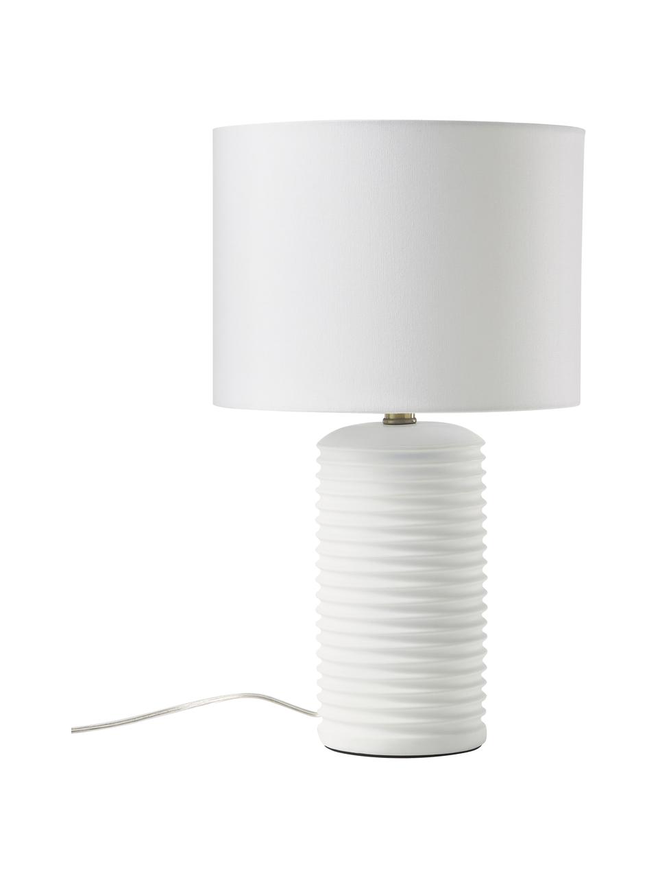 Große Tischlampe Darona mit Keramikfuß, Lampenschirm: Leinen, Lampenfuß: Harz, Weiß, Ø 30 x H 51 cm