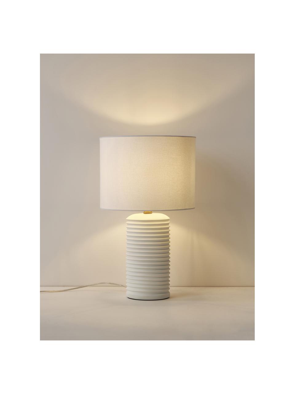 Lampada da tavolo grande con base in ceramica Darona, Paralume: lino, Struttura: metallo rivestito, Bianco, Ø 30 x Alt. 51 cm