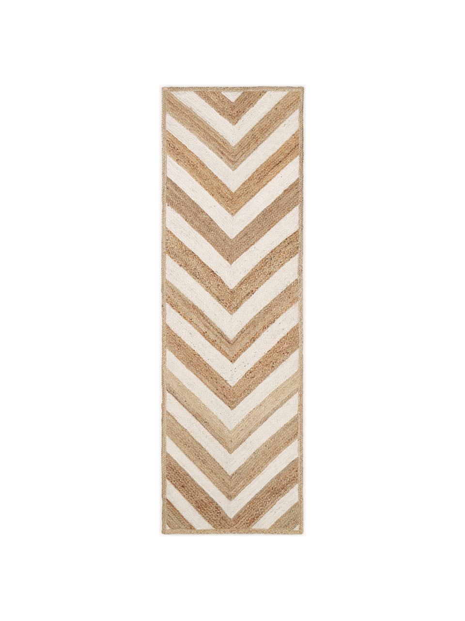 Tapis de couloir en jute fait main Eckes, 100 % jute, Beige, blanc, larg. 80 x long. 250 cm