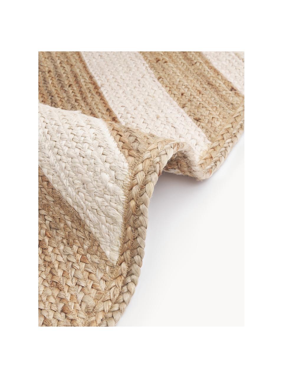 Tapis de couloir en jute fait main Eckes, 100 % jute, Beige, blanc, larg. 80 x long. 250 cm