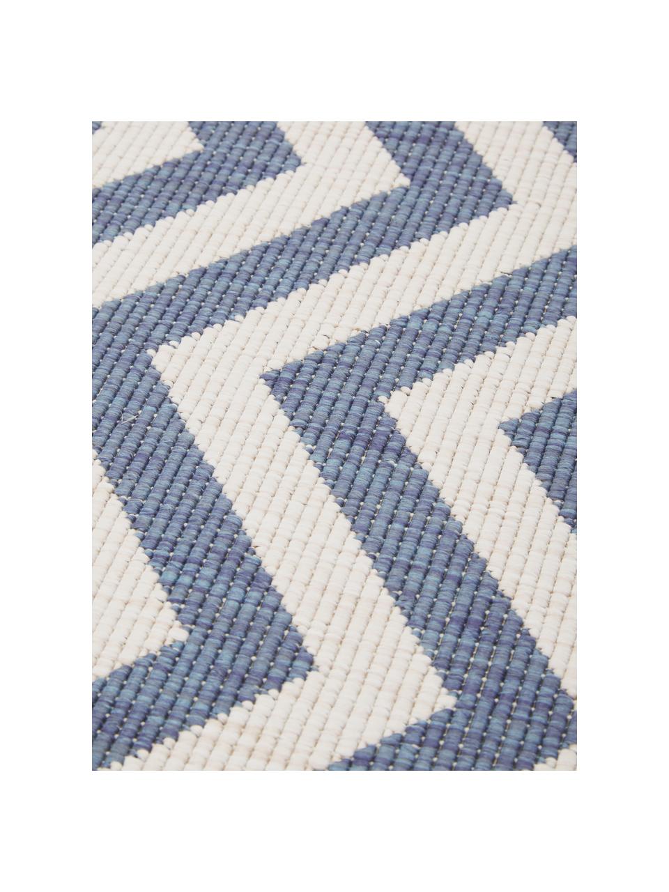 Dubbelzijdig in- & outdoor vloerkleed Palma, met zigzag patroon, Blauw, crèmekleurig, B 200 x L 290 cm (maat L)
