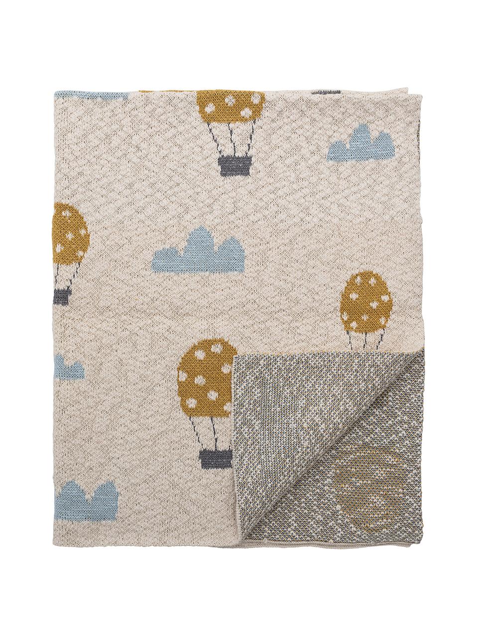 Plaid Baloons, Katoen, Oeko-Tex gecertificeerd, Beige, blauw, mosterdgeel, 80 x 100 cm