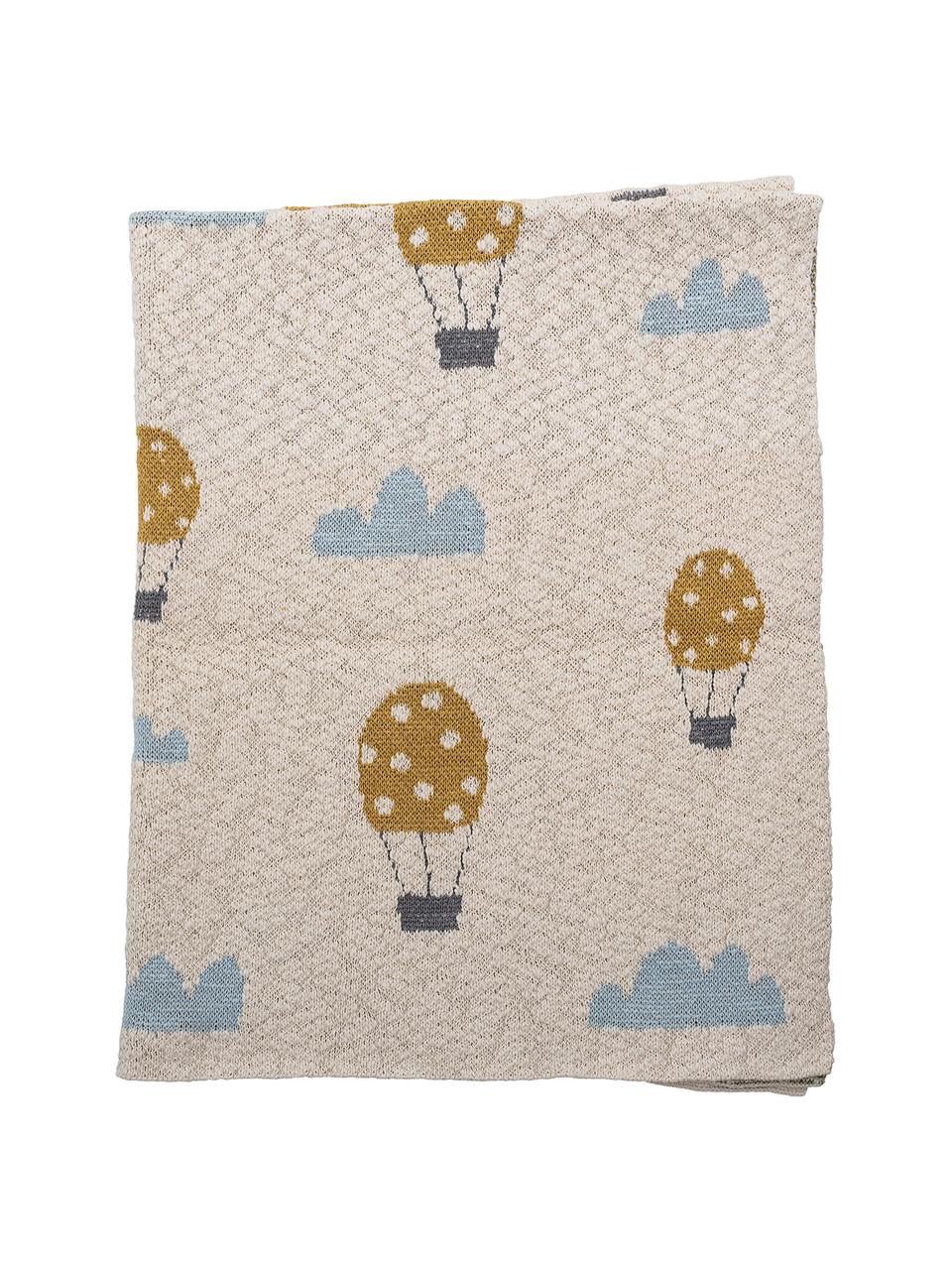 Plaid beige en coton Baloons, Beige, bleu, jaune moutarde