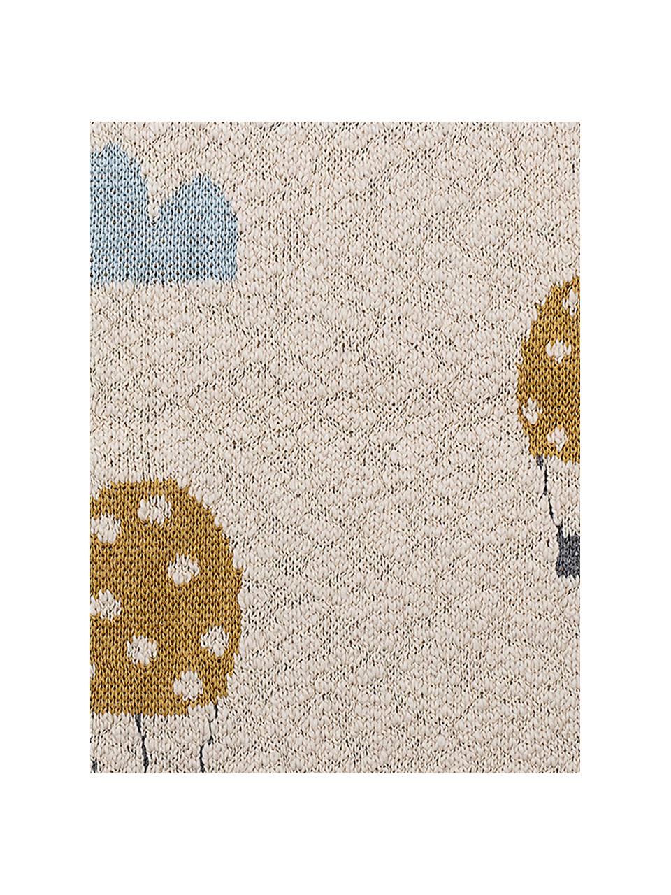 Plaid beige en coton Baloons, Beige, bleu, jaune moutarde