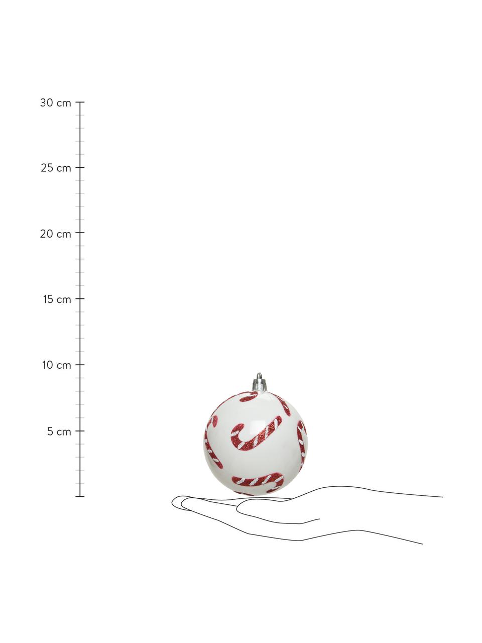 Bombka odporna na stłuczenia Candy, 12 szt., Tworzywo sztuczne, Biały, czerwony, Ø 8 cm