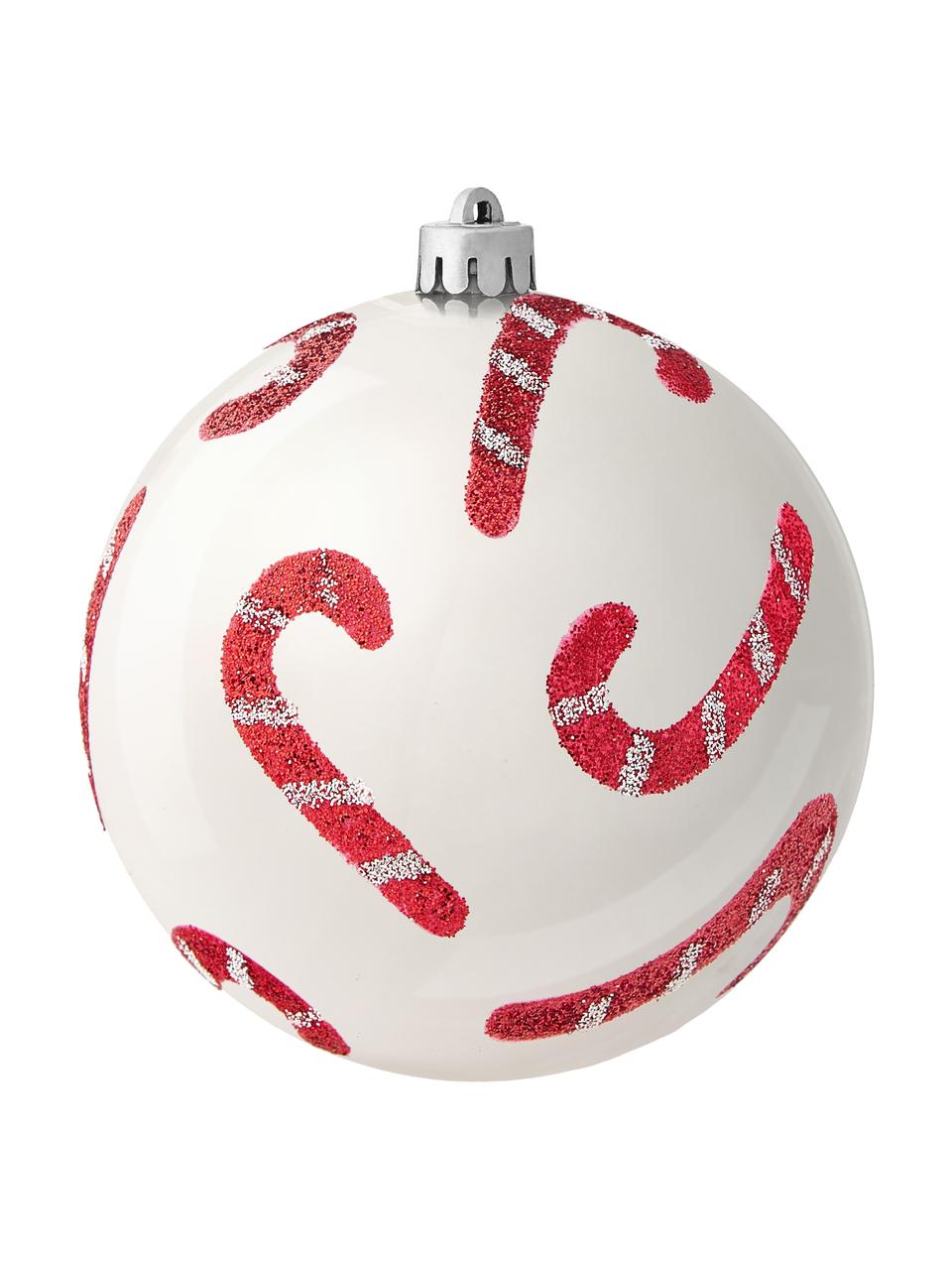 Boules de Noël Candy incassables Ø 8 cm, 12 pièces, Plastique, Blanc, rouge, Ø 8 cm