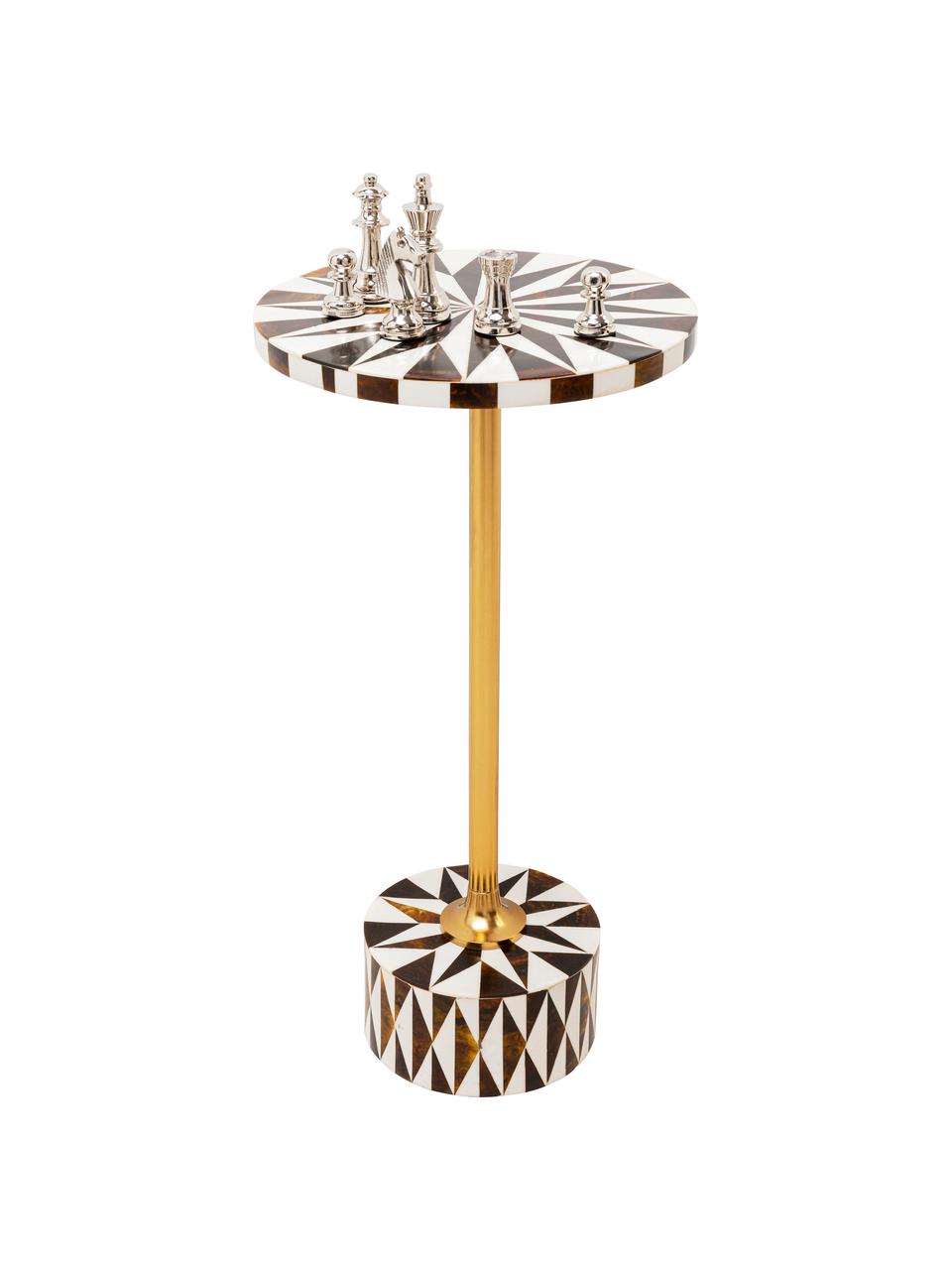 Mesa auxiliar redonda artesanal Domero, Estructura: metal recubierto, Madera barnizada oscura, Ø 25 x Al 50 cm