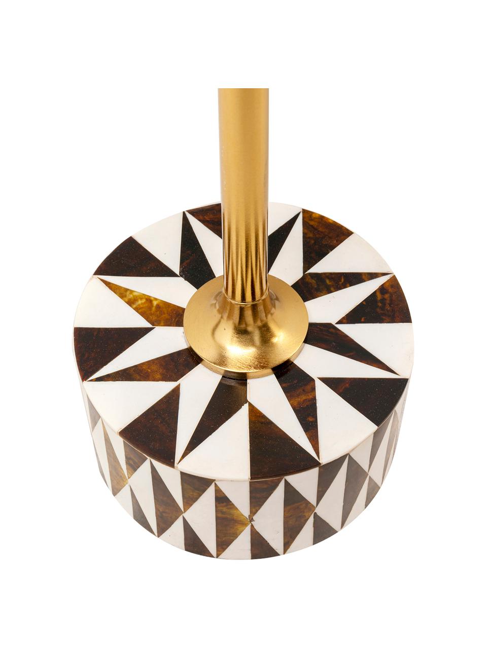 Mesa auxiliar redonda artesanal Domero, Estructura: metal recubierto, Madera barnizada oscura, Ø 25 x Al 50 cm