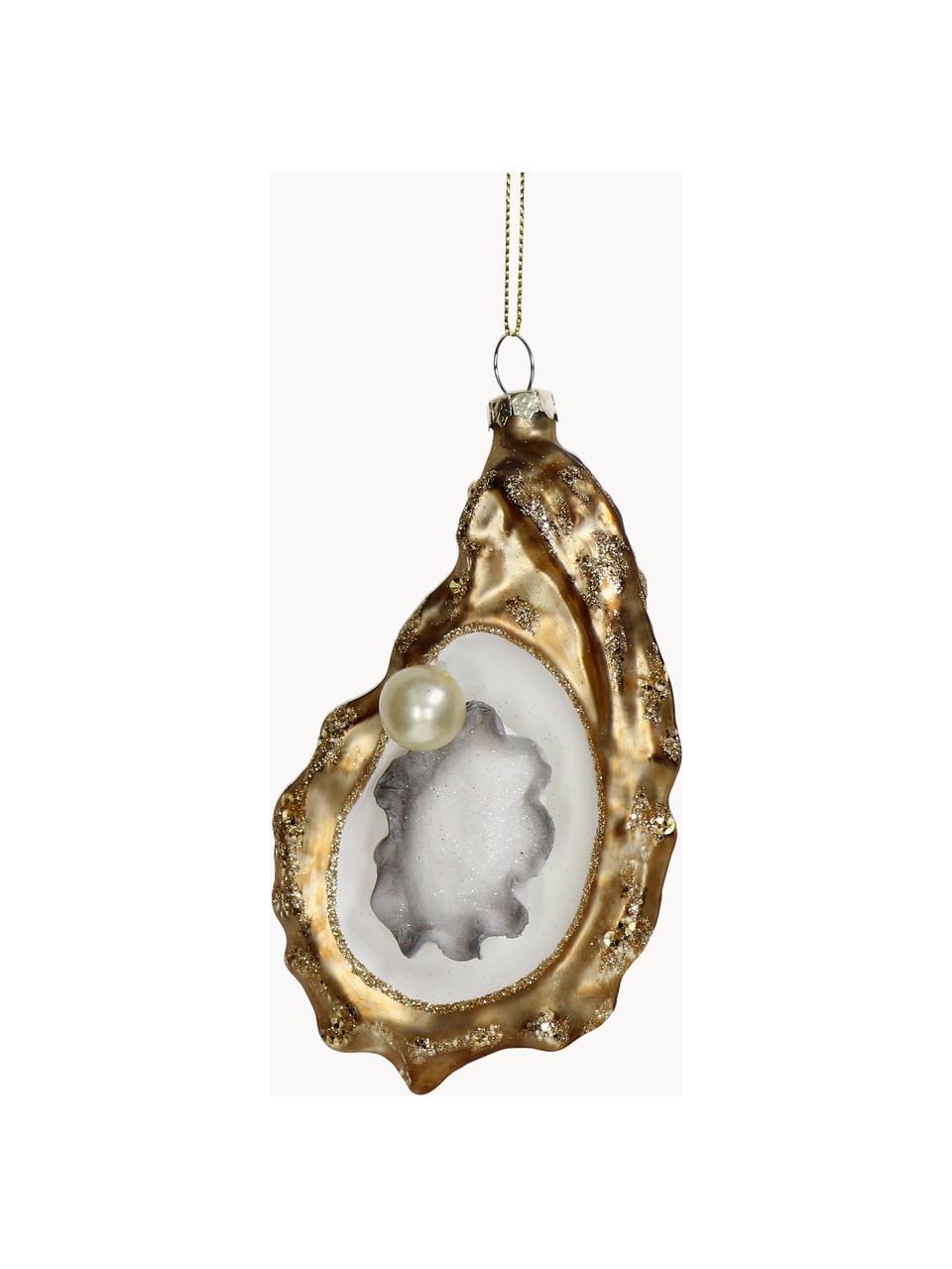 Décoration de sapin de Noël Oysters, Verre, Doré, blanc, larg. 8 x haut. 14 cm