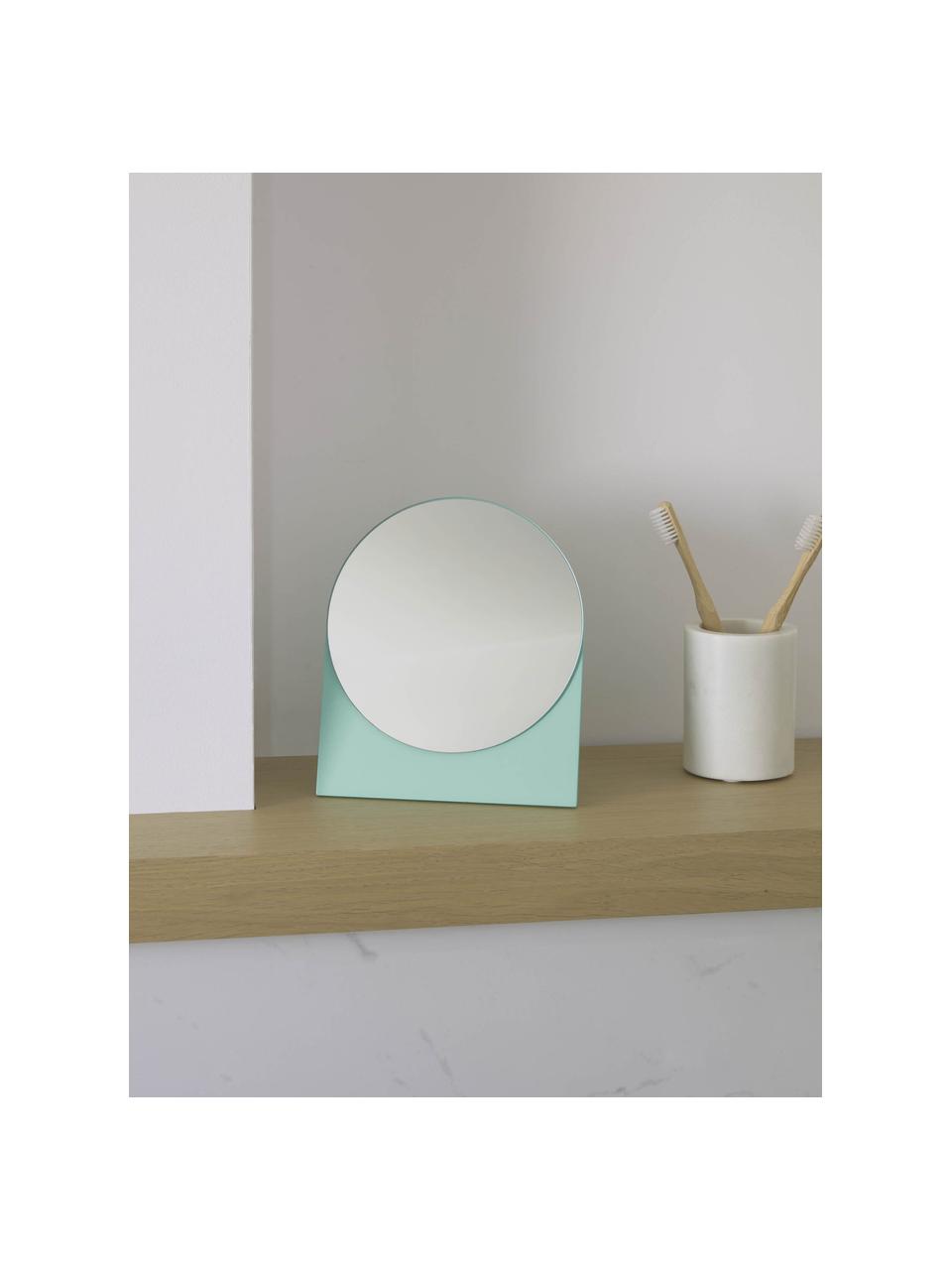 Runder Kosmetikspiegel Mica mit grünem Holzrahmen, Rahmen: Mitteldichte Holzfaserpla, Spiegelfläche: Spiegelglas, Grün, B 17 x H 20 cm
