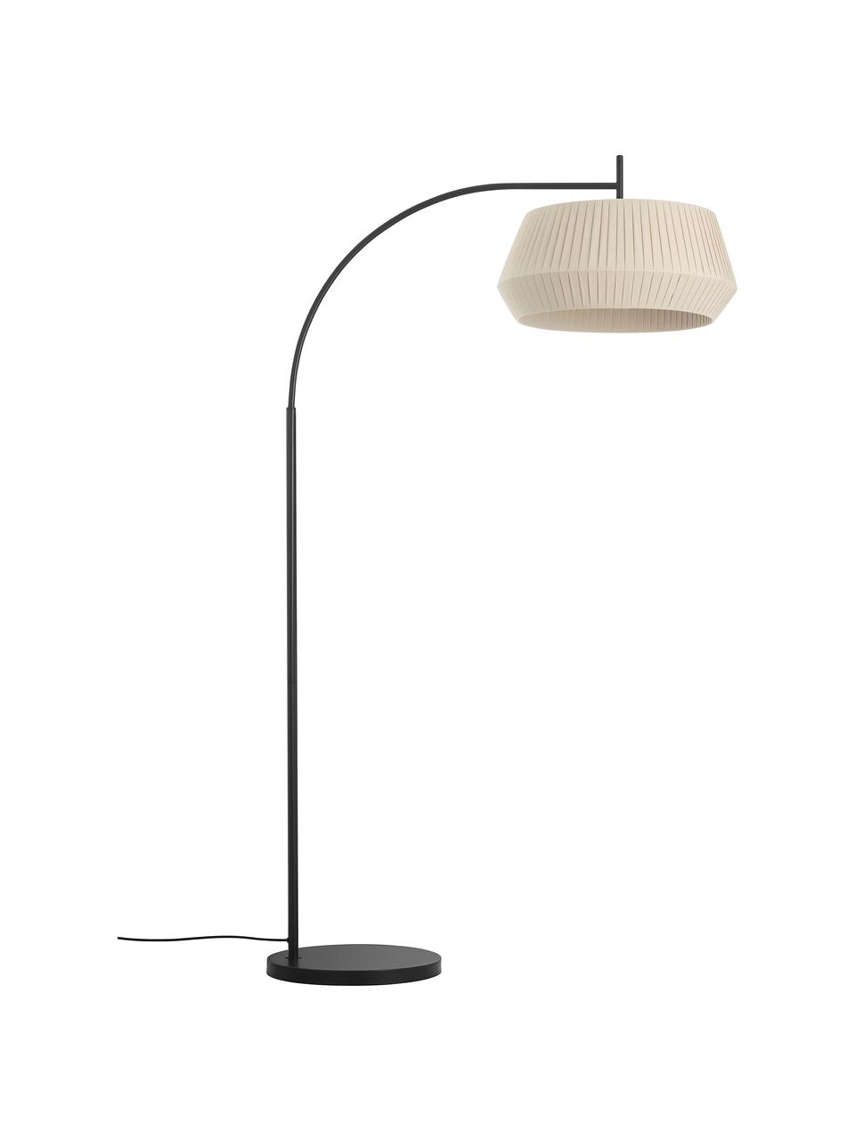 Lampa podłogowa łukowa z plisowanej tkaniny Dicte, Beżowy, czarny, S 104 x W 180 cm