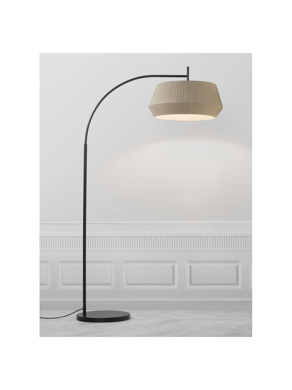 Lámpara arco grande Dicte, Pantalla: tela, Cable: plástico, Beige, negro, An 53 x Al 180 cm