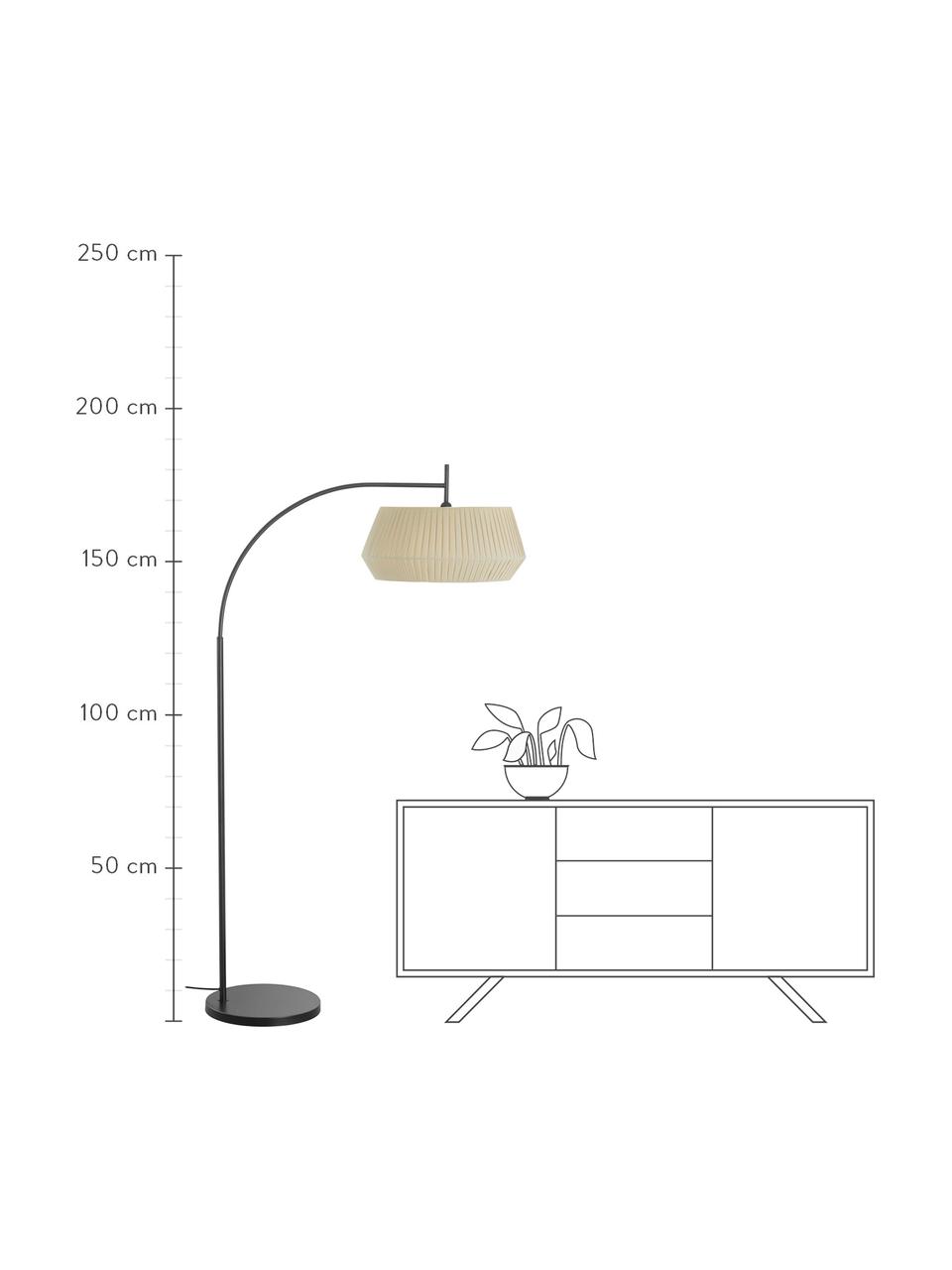 Große Bogenlampe Dicte aus Faltenstoff, Lampenschirm: Stoff, Lampenfuß: Metall, beschichtet, Beige, Schwarz, B 104 x H 180 cm