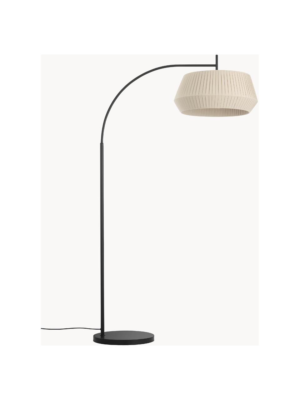 Große Bogenlampe Dicte aus Faltenstoff, Lampenschirm: Stoff, Lampenfuß: Metall, beschichtet, Beige, Schwarz, H 180 cm