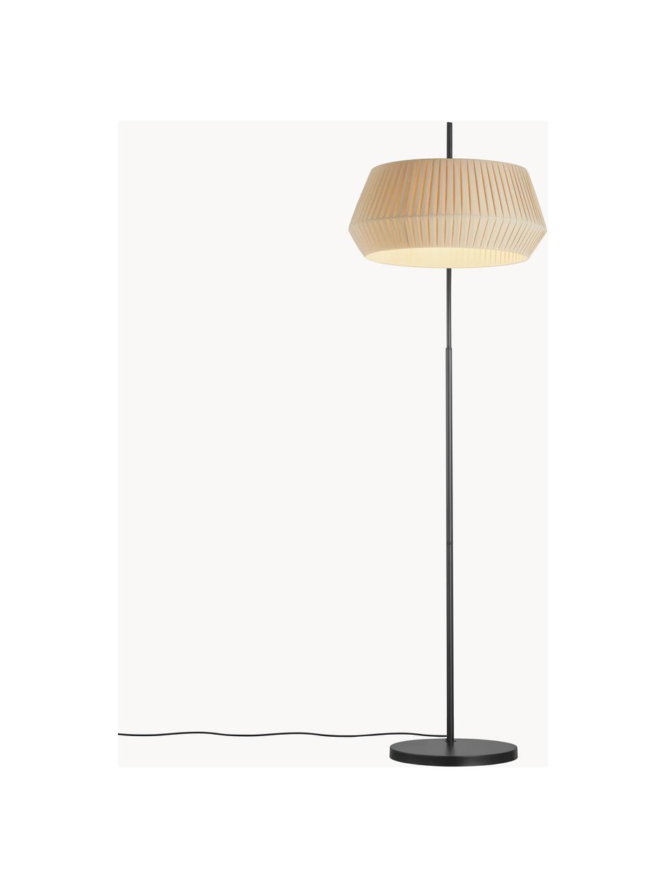 Große Bogenlampe Dicte aus Faltenstoff, Lampenschirm: Stoff, Lampenfuß: Metall, beschichtet, Beige, Schwarz, H 180 cm