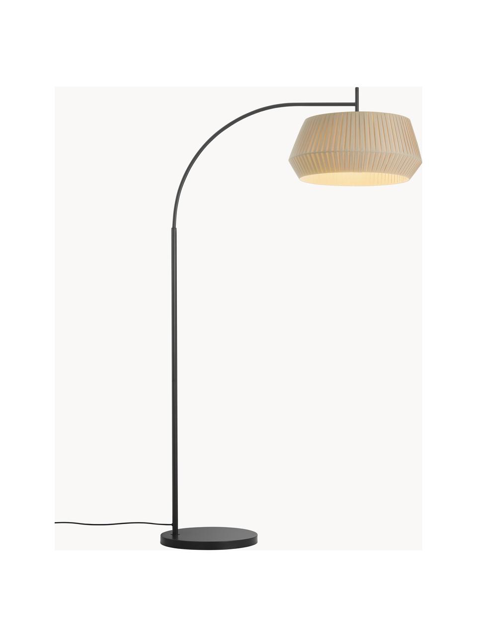 Große Bogenlampe Dicte aus Faltenstoff, Lampenschirm: Stoff, Lampenfuß: Metall, beschichtet, Beige, Schwarz, H 180 cm