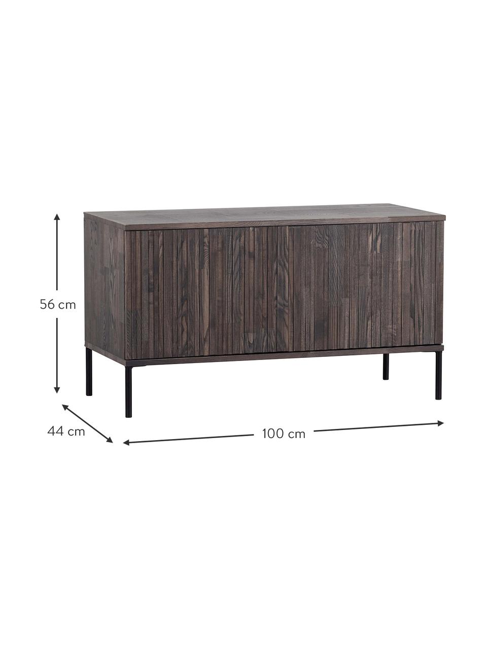 Mueble TV de madera de fresno Avourio, 2 puertas, Estructura: madera de fresno con cert, Patas: metal recubierto, Madera de fresno barnizada oscuro, An 100 x Al 56 cm