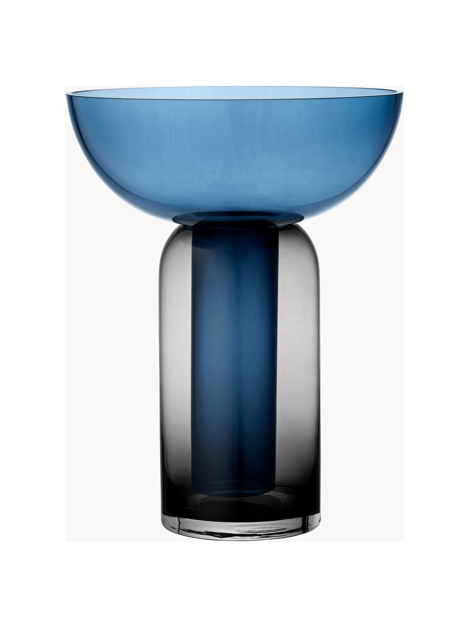 Vase en verre soufflé bouche Torus, haut. 33 cm, Verre, Bleu, gris foncé, transparent, Ø 25 x haut. 33 cm