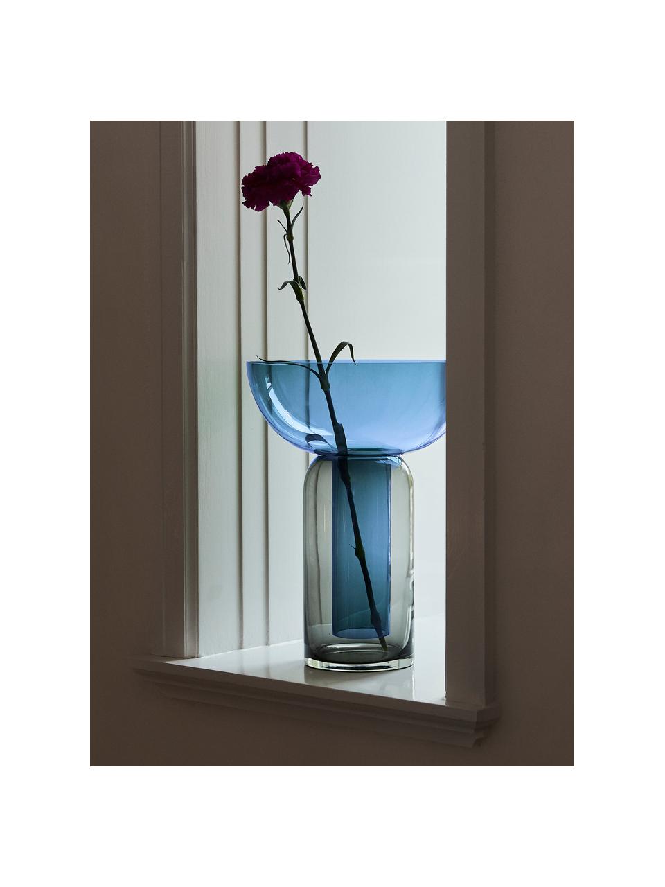 Vase en verre soufflé bouche Torus, haut. 33 cm, Verre, Bleu, gris foncé, transparent, Ø 25 x haut. 33 cm